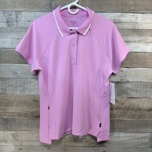 Athleta‎ Womens Everyday Polo Tee Pink Short Sleeve Textured Breathable XL TG